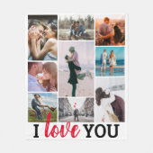 「I Love You」9枚フォトコラージュ フリースブランケット (正面)