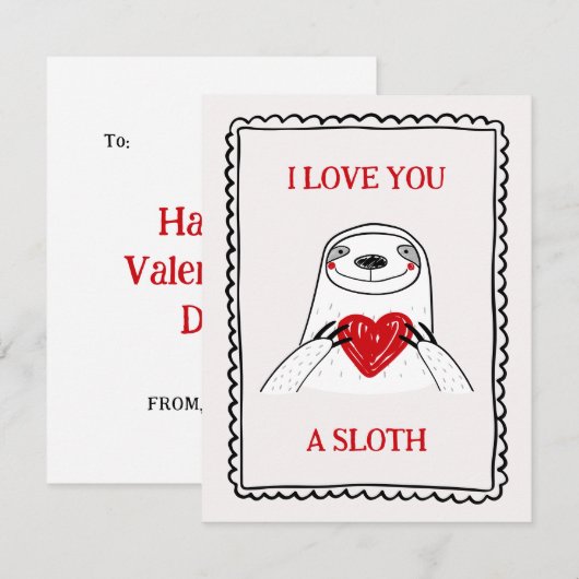 I Love You A Sloth Funny Kids Valentine's Day Card ノートカード (正面/裏面)