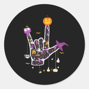 I Love You ASLハロウィーンの手話ハロウィーンG ラウンドシール