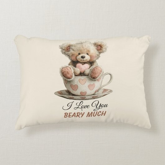 I Love You Beary Much In Cup Postcard アクセントクッション (正面)