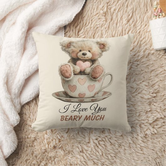 I Love You Beary Much In Cup Postcard クッション (ブランケット)
