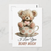 I Love You Beary Much In Cup Postcard ポストカード (正面/裏面)