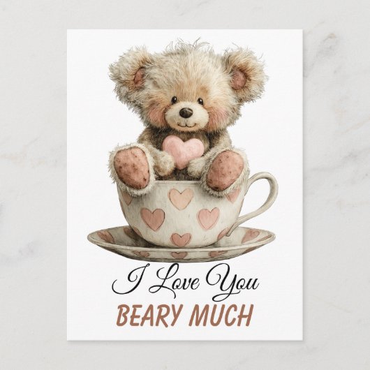 I Love You Beary Much In Cup Postcard ポストカード (正面)