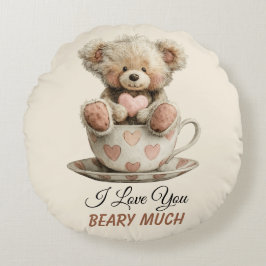 I Love You Beary Much In Cup Postcard ラウンドクッション