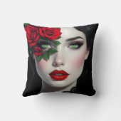 I Love You | Beautiful Woman with Red Rose クッション (裏面)