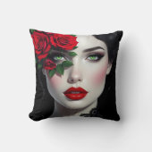 I Love You | Beautiful Woman with Red Rose クッション (正面)