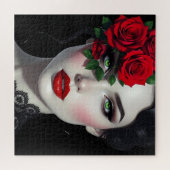 I Love You | Beautiful Woman with Red Rose ジグソーパズル (横)