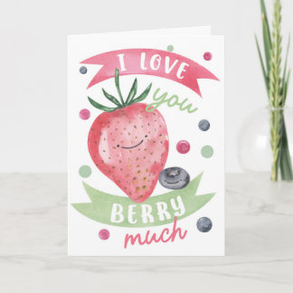 I Love You Berry Much Cute Watercolour Strawberry  カード