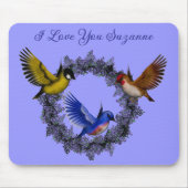 I Love You Birds On Flower Wreath Personalized マウスパッド (正面)
