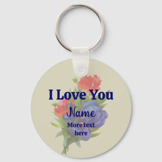 I Love You Blue Iris Flower Bouquet Personalized キーホルダー (正面)