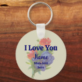 I Love You Blue Iris Flower Bouquet Personalized キーホルダー (正面)