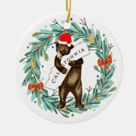 I Love You California Bear with Santa Hat セラミックオーナメント