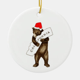 I Love You California Bear with Santa Hat セラミックオーナメント