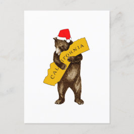 I Love You California Bear with Santa Hat ポストカード