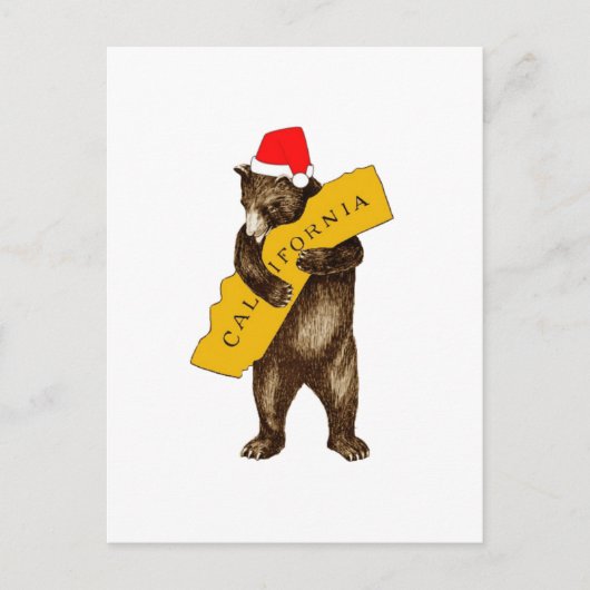 I Love You California Bear with Santa Hat ポストカード (正面)