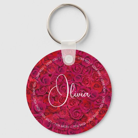 I Love You Custom Name Red Roses Love キーホルダー (正面)