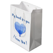 I Love You Cute Blue Heart Valentine's Day  ミディアムペーパーバッグ (裏面アングル)
