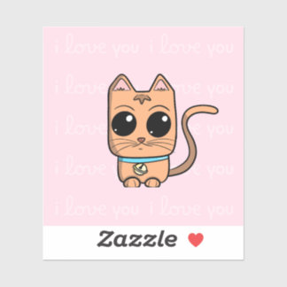I Love You, Cute Caramel Cat Illustration Art Prin シール