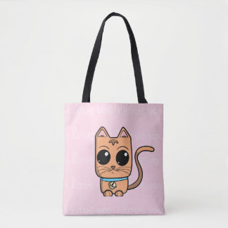 I Love You, Cute Caramel Cat Illustration Art Prin トートバッグ