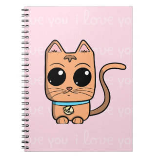 I Love You, Cute Caramel Cat Illustration Art Prin ノートブック