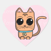 I Love You, Cute Caramel Cat Illustration Art Prin ハートシール (正面)