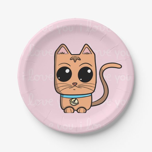 I Love You, Cute Caramel Cat Illustration Art Prin ペーパープレート (正面)