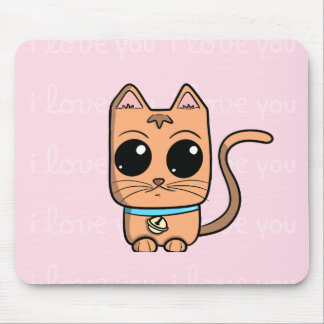 I Love You, Cute Caramel Cat Illustration Art Prin マウスパッド