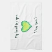 I Love You Cute Green and Blue Heart Birthday     キッチンタオル (縦)