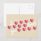 I Love You Cute Heart Garland Valentine Card シーズンポストカード (正面/裏面)