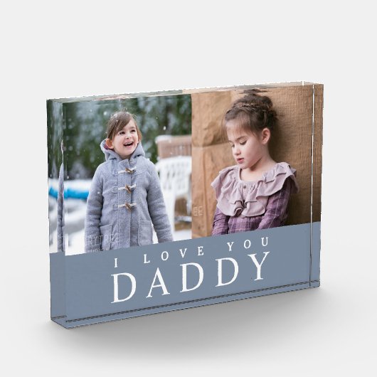 I Love You Daddy モダン Blue 2 Photo Collage Block フォトブロック (左)