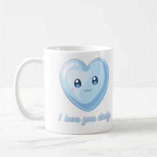 I Love You Dady Mug - Cute Blue Kawaii Heart Coff コーヒーマグカップ