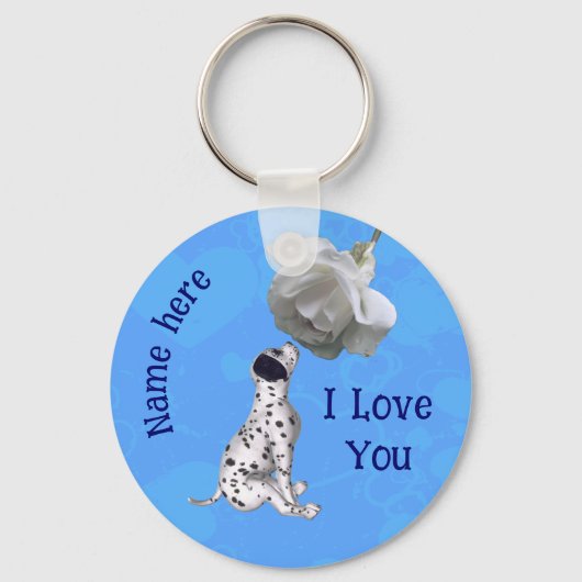 I Love You Dalmatian Puppy Rose Personalized キーホルダー (正面)