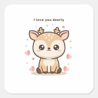 I Love You Deerly Cute Puchi Dōshi Deer Christma スクエアシール