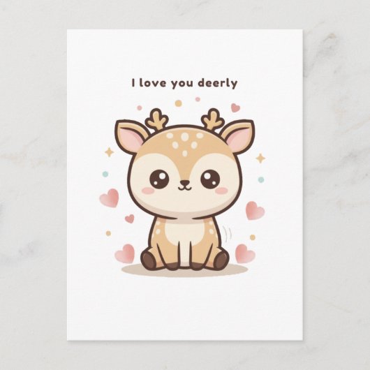 I Love You Deerly Cute Puchi Dōshi Deer Christma ポストカード (正面)