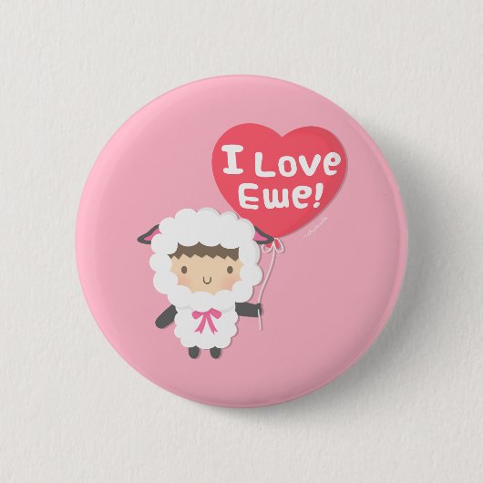 I Love You Ewe かわいい羊のパンワードボタン 缶バッジ (正面)
