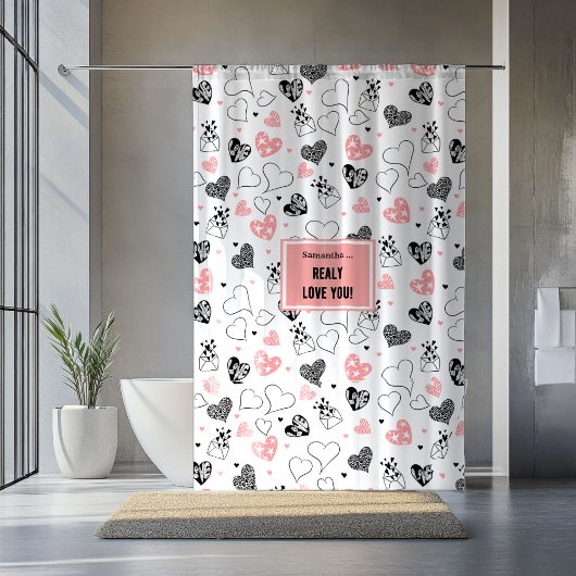 I Love You Gift Hand Drawn Heart Shower Curtain シャワーカーテン