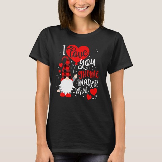 I Love You Gnome Matter What Buffalo Plaid Valenti Tシャツ (正面)