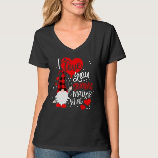 I Love You Gnome Matter What Buffalo Plaid Valenti Tシャツ (正面)