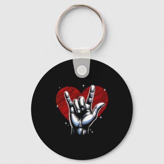 I Love You Hand Sign Asl Heart Women Kids Men Vale キーホルダー (正面)