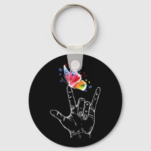 I Love You Hand Sign Language Butterfly Autism キーホルダー