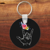 I Love You Hand Sign Language Butterfly Autism キーホルダー (正面)