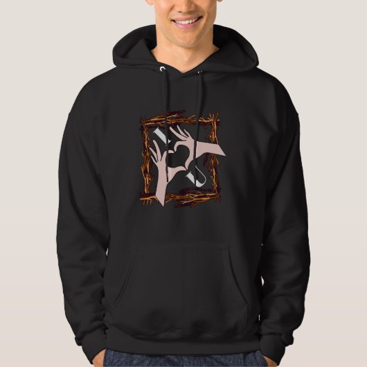 I Love You" Heart Hands Artistic Graphic Hoodie  パーカ (正面)