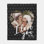 I Love You Heart Photo & Initials フリースブランケット (正面)