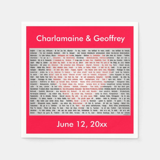 I Love You in 100 Languages赤いハート紙ナプキン スタンダードカクテルナプキン (正面)