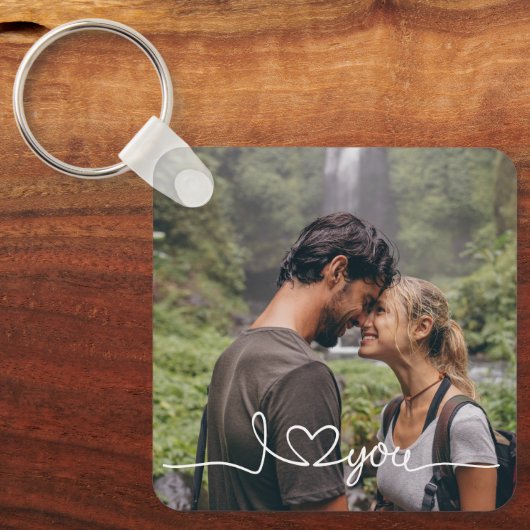 I Love You in White Script with Heart Custom キーホルダー (正面)