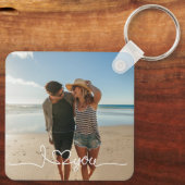 I Love You in White Script with Heart Custom キーホルダー (裏面)