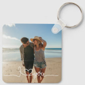 I Love You in White Script with Heart Custom キーホルダー (裏面)