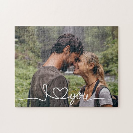 I Love You in White Script with Heart Custom ジグソーパズル (横)
