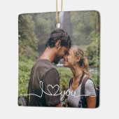 I Love You in White Script with Heart Custom セラミックオーナメント (左)