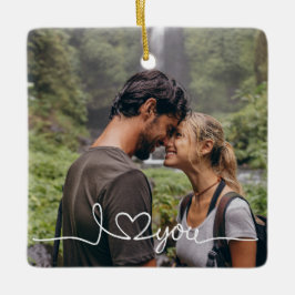 I Love You in White Script with Heart Custom セラミックオーナメント